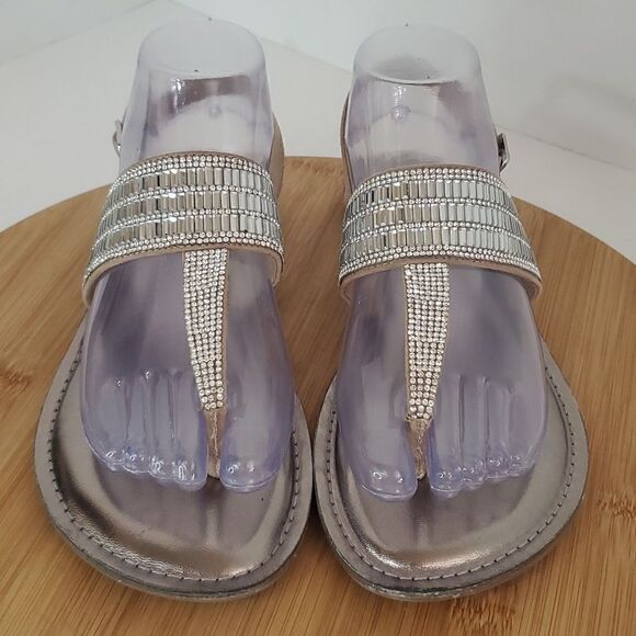 Kelly & Katie Silvya Metallic Crystal Thong Sandals Slingback Ankle Strap Size 8 - Picture 3 of 10